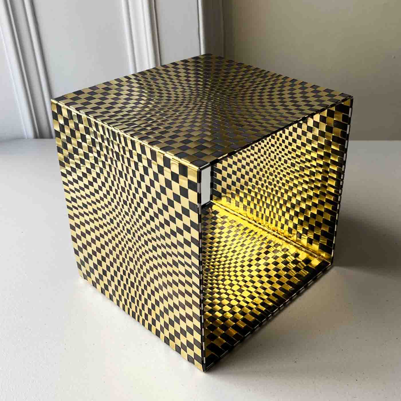 Illusion Cube in Woven Brass & Oxidised Copper